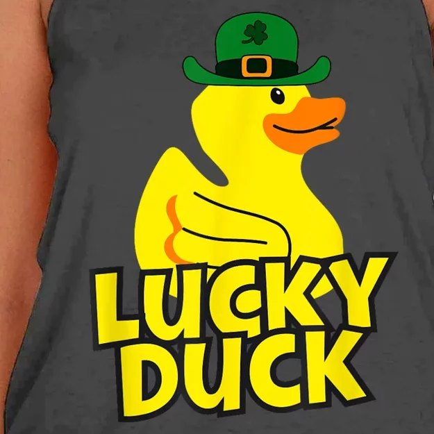 Lucky Duck Shamrock Rubber Ducky Funny St Patricks Day Women's Knotted Racerback Tank