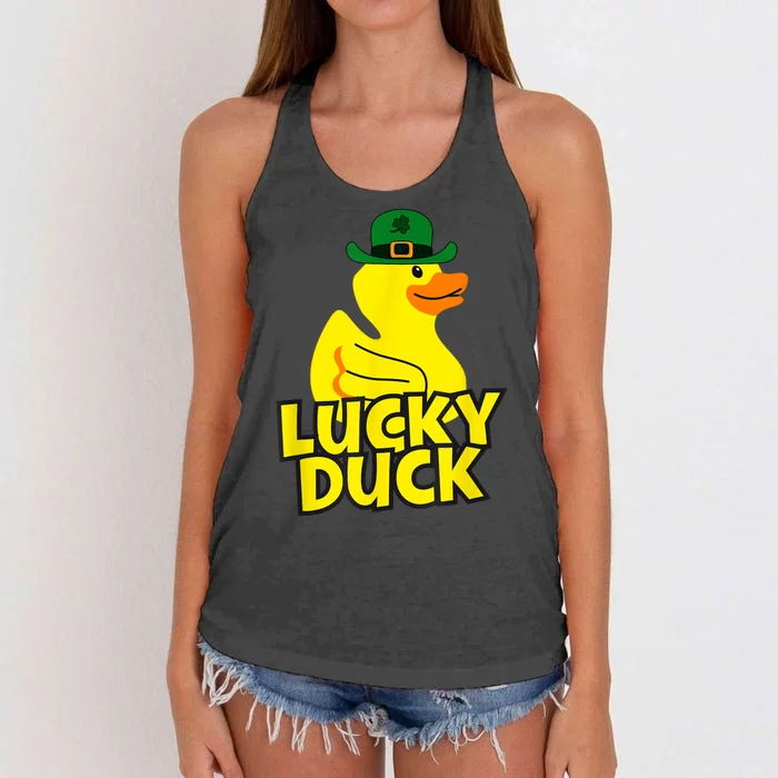 Lucky Duck Shamrock Rubber Ducky Funny St Patricks Day Women's Knotted Racerback Tank