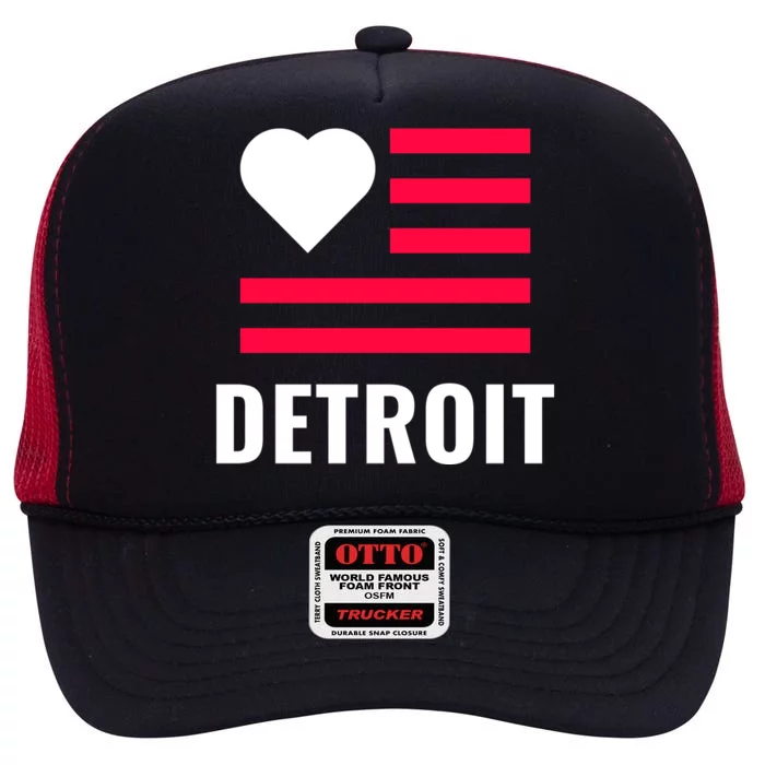 Love Detroit Simple Flag Type High Crown Mesh Trucker Hat