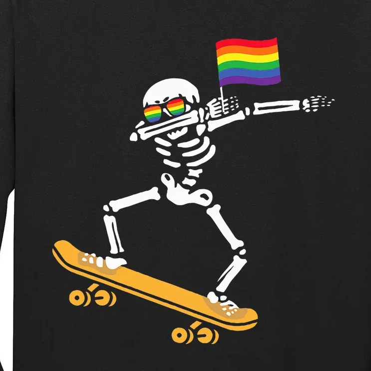 LGBT Dab Skeleton Skateboard Costume Funny Halloween Gift Tall Long Sleeve T-Shirt