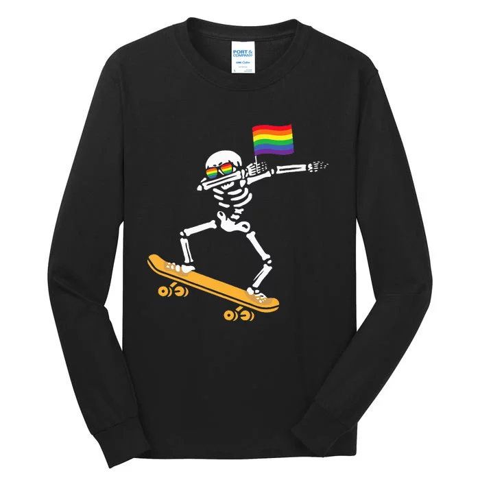 LGBT Dab Skeleton Skateboard Costume Funny Halloween Gift Tall Long Sleeve T-Shirt