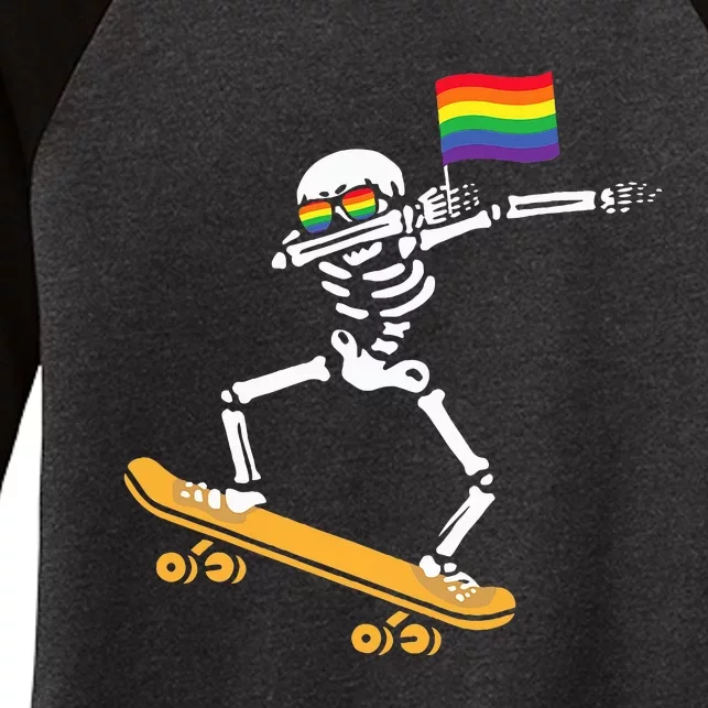 LGBT Dab Skeleton Skateboard Costume Funny Halloween Gift Women's Tri-Blend 3/4-Sleeve Raglan Shirt