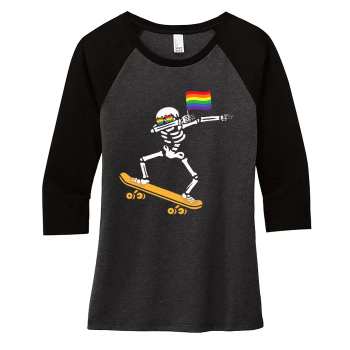 LGBT Dab Skeleton Skateboard Costume Funny Halloween Gift Women's Tri-Blend 3/4-Sleeve Raglan Shirt