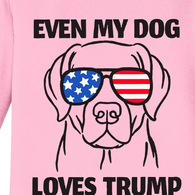 Labrador Dog Sunglasses Usa Flag Even My Dog Loves Trump Baby Long Sleeve Bodysuit