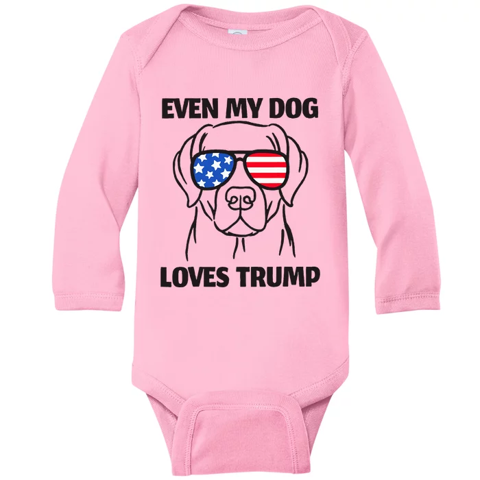 Labrador Dog Sunglasses Usa Flag Even My Dog Loves Trump Baby Long Sleeve Bodysuit