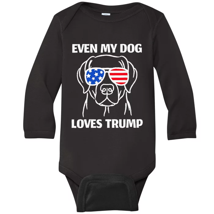 Labrador Dog Sunglasses Usa Flag Even My Dog Loves Trump Baby Long Sleeve Bodysuit