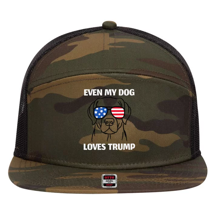 Labrador Dog Sunglasses Usa Flag Even My Dog Loves Trump 7 Panel Mesh Trucker Snapback Hat