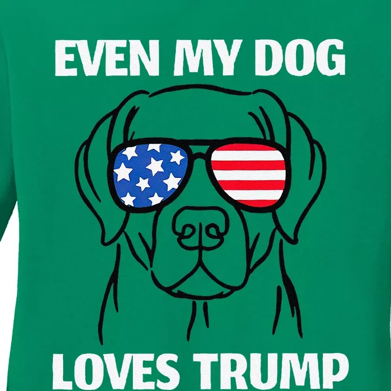 Labrador Dog Sunglasses Usa Flag Even My Dog Loves Trump Ladies Long Sleeve Shirt