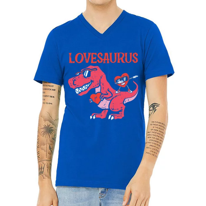 Lovesaurus Dino Trex Dab Heart Valentines Day Gift V-Neck T-Shirt