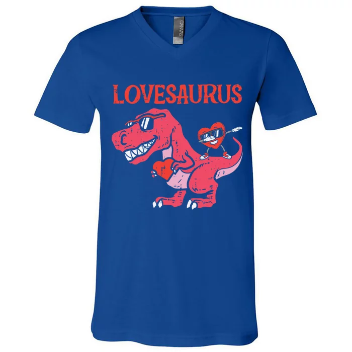 Lovesaurus Dino Trex Dab Heart Valentines Day Gift V-Neck T-Shirt