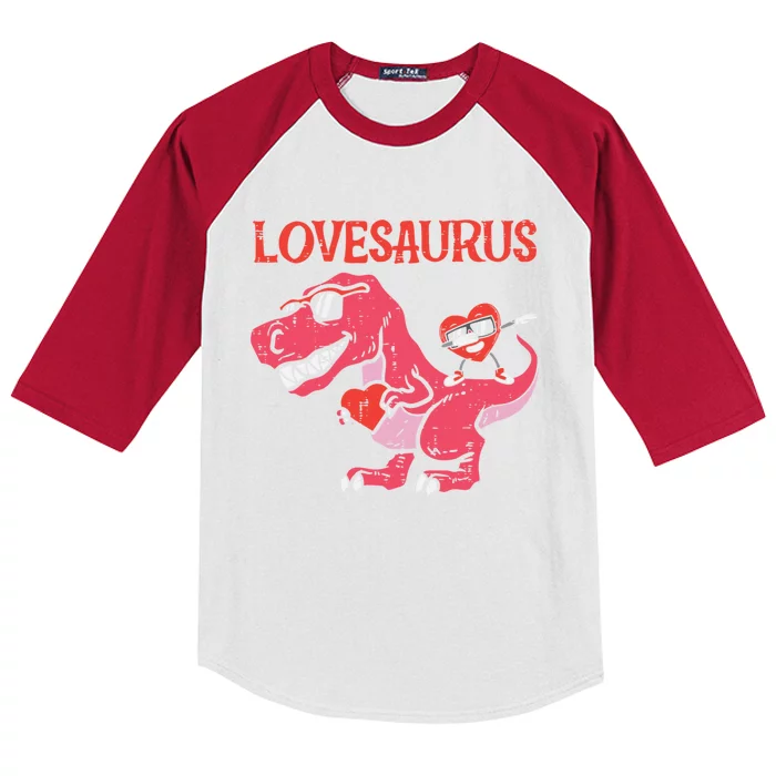 Lovesaurus Dino Trex Dab Heart Valentines Day Gift Kids Colorblock Raglan Jersey