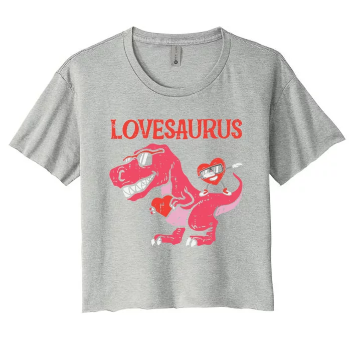 Lovesaurus Dino Trex Dab Heart Valentines Day Gift Women's Crop Top Tee