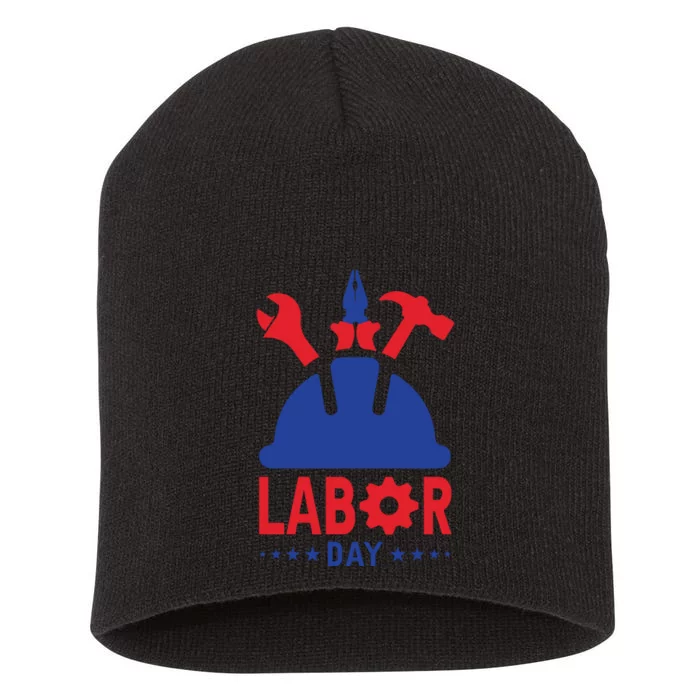 Labor Day Usa Worker Celebration Graphic Short Acrylic Beanie