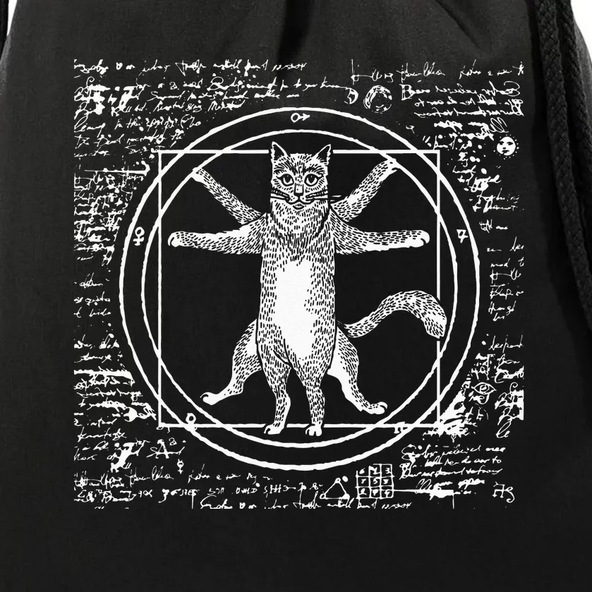 Leonardo Da Vinci Vitruvian Cat Lover Drawstring Bag