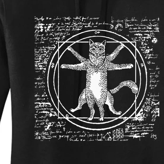 Leonardo Da Vinci Vitruvian Cat Lover Women's Pullover Hoodie