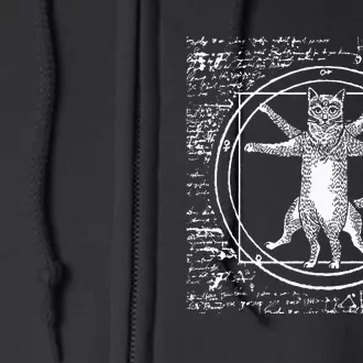 Leonardo Da Vinci Vitruvian Cat Lover Full Zip Hoodie