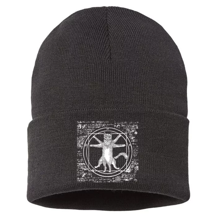 Leonardo Da Vinci Vitruvian Cat Lover Sustainable Knit Beanie