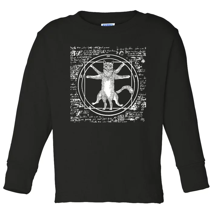 Leonardo Da Vinci Vitruvian Cat Lover Toddler Long Sleeve Shirt