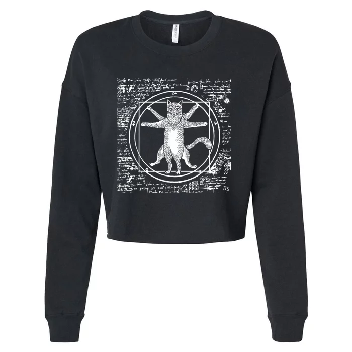 Leonardo Da Vinci Vitruvian Cat Lover Cropped Pullover Crew