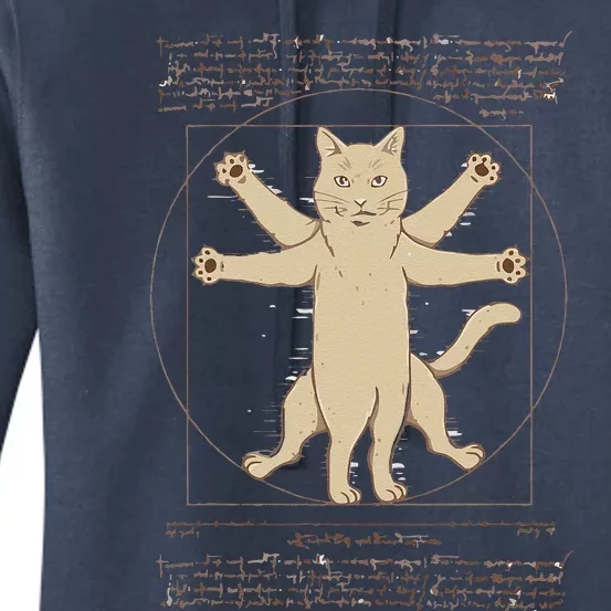 Leonardo Da Vinci Vitruvian Cat Lover Line Art Abstract Women's Pullover Hoodie