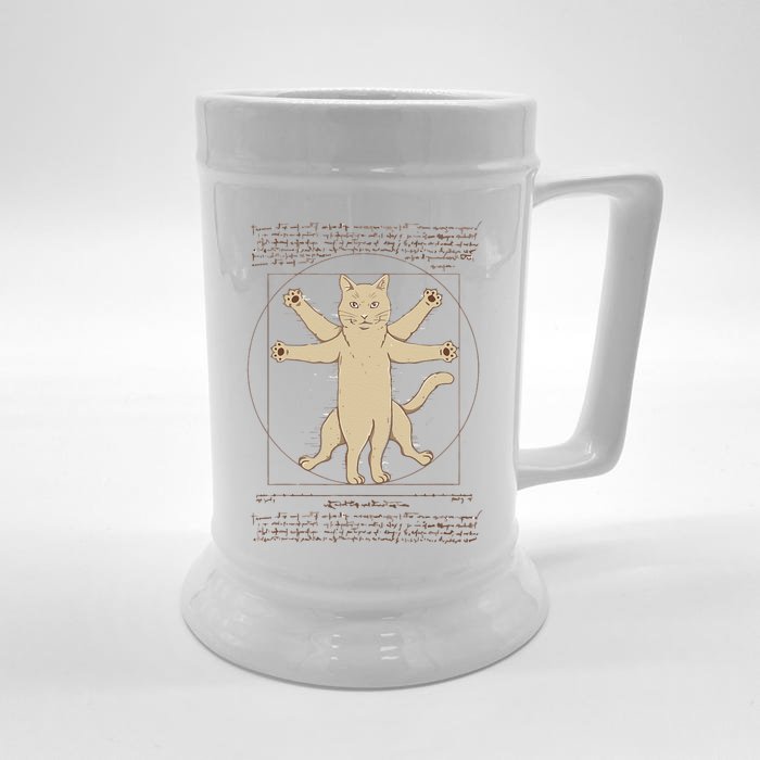 Leonardo Da Vinci Vitruvian Cat Lover Line Art Abstract Front & Back Beer Stein