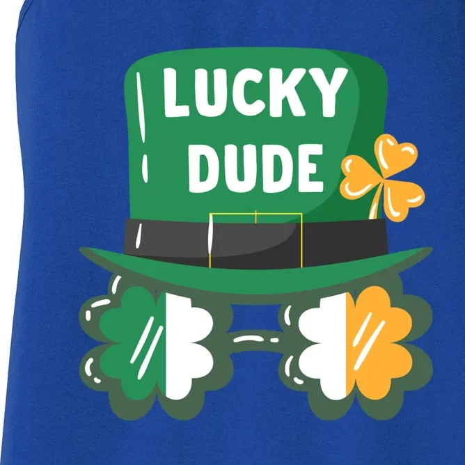 Lucky Dude With Shamrock Sunglasses Funny St Patrick's Day Cool Gift Women's Racerback Tank