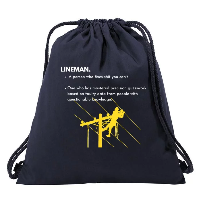 Lineman Definition With Pole Climber For Linemen Sarcastic Drawstring Bag