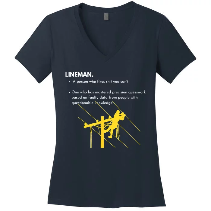 Lineman Definition With Pole Climber For Linemen Sarcastic Women's V-Neck T-Shirt