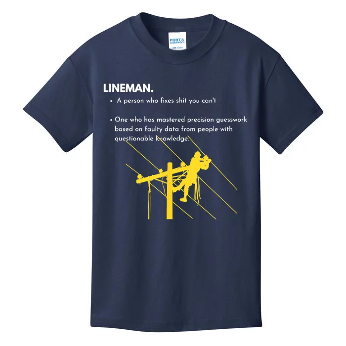 Lineman Definition With Pole Climber For Linemen Sarcastic Kids T-Shirt