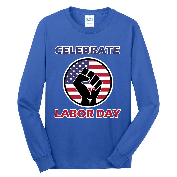 Labor Day With American Flag For Worker And Employees Holiday Cute Gift Tall Long Sleeve T-Shirt