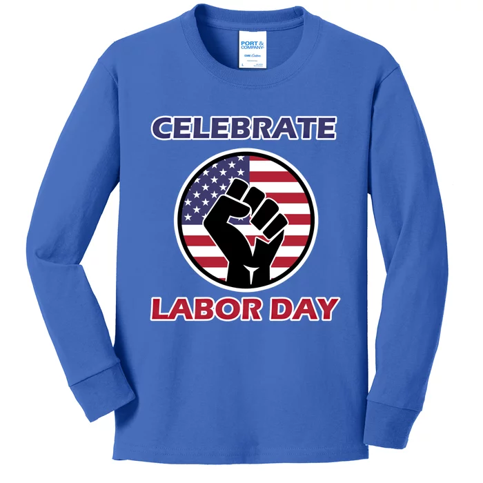 Labor Day With American Flag For Worker And Employees Holiday Cute Gift Kids Long Sleeve Shirt