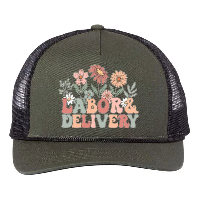 Labor Delivery Wildflowers Labor And Delivery Nurse Retro Rope Trucker Hat Cap