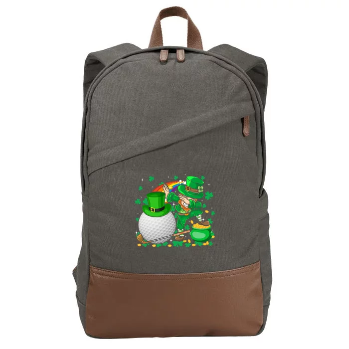 Leprechaun Dabbing With Golf St Patrick's Day Golf Player Gift Cotton Canvas Backpack