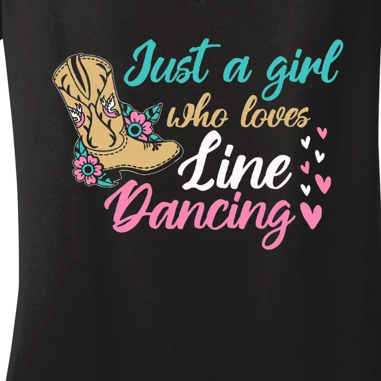 Line Dancing Western Just A Girl Who Loves Line Dancing Women's V-Neck T-Shirt