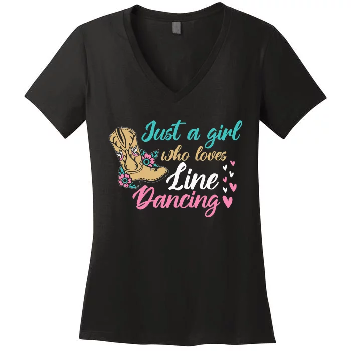 Line Dancing Western Just A Girl Who Loves Line Dancing Women's V-Neck T-Shirt