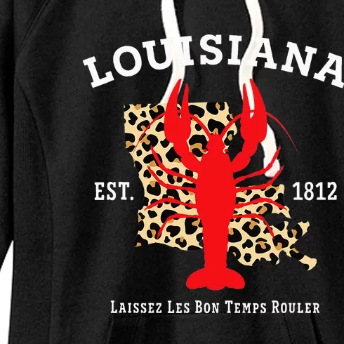 Louisiana Est. 1812 Crawfish Leopard New Orleans Mardi Gras Women's Fleece Hoodie