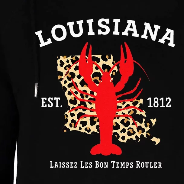 Louisiana Est. 1812 Crawfish Leopard New Orleans Mardi Gras Womens Funnel Neck Pullover Hood