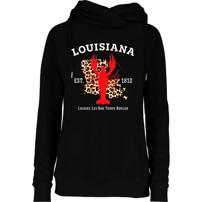 Louisiana Est. 1812 Crawfish Leopard New Orleans Mardi Gras Womens Funnel Neck Pullover Hood