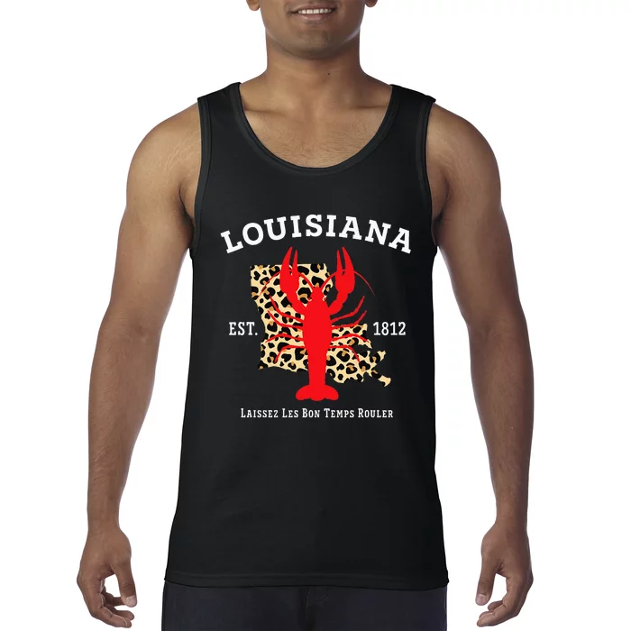 Louisiana Est. 1812 Crawfish Leopard New Orleans Mardi Gras Tank Top