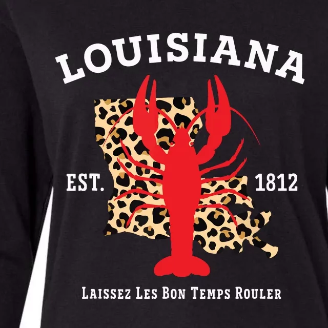 Louisiana Est 1812 Crawfish Leopard New Orleans Mardi Gras Womens Cotton Relaxed Long Sleeve T-Shirt