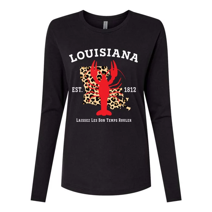 Louisiana Est 1812 Crawfish Leopard New Orleans Mardi Gras Womens Cotton Relaxed Long Sleeve T-Shirt