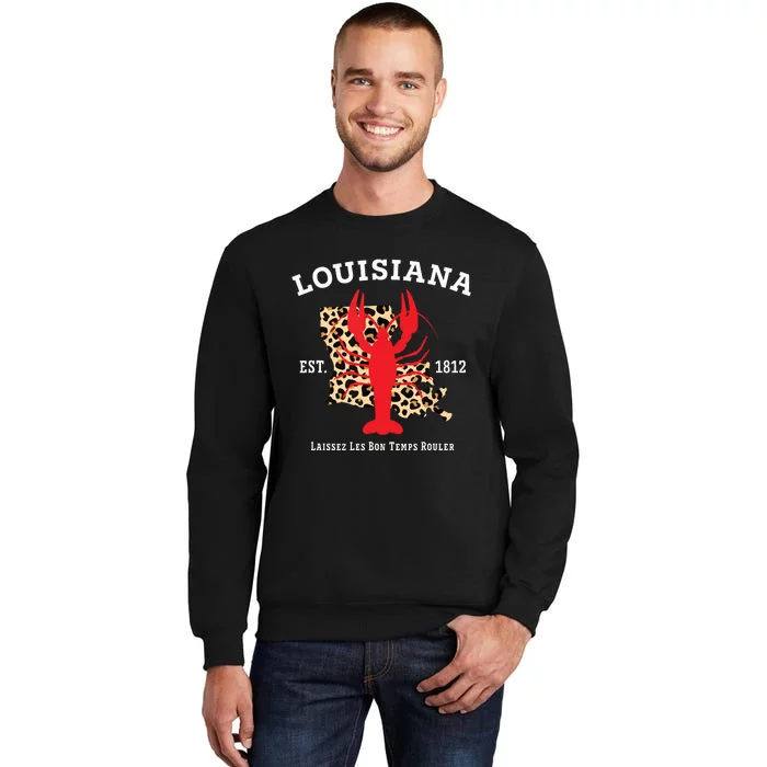 Louisiana Est 1812 Crawfish Leopard New Orleans Mardi Gras Tall Sweatshirt