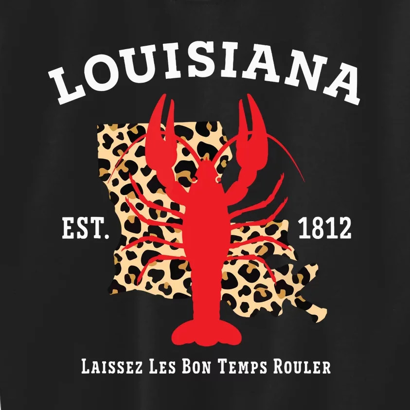 Louisiana Est 1812 Crawfish Leopard New Orleans Mardi Gras Kids Sweatshirt