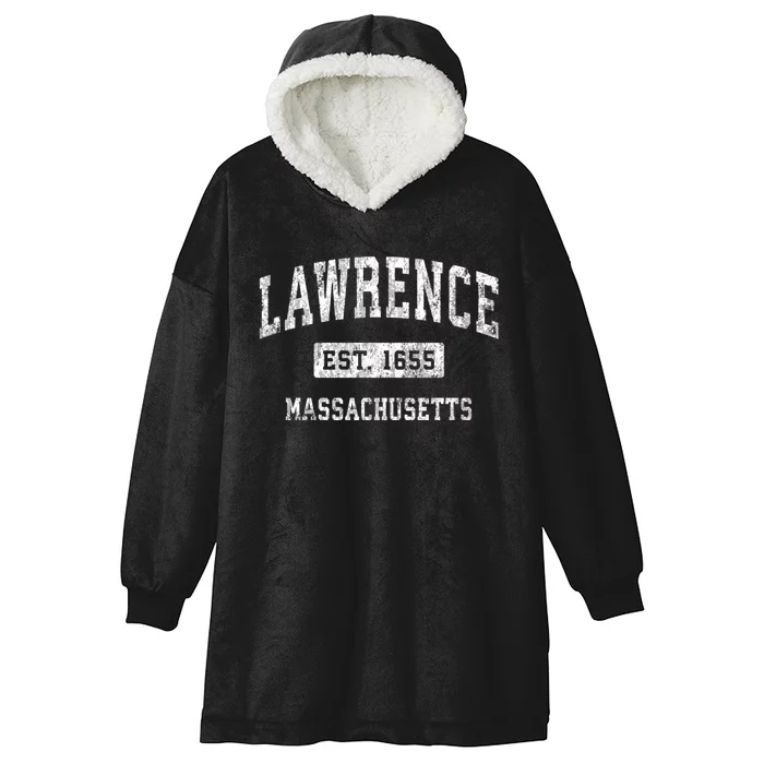 Lawrence Est 1655 Massachusetts Ma Vintage Established Sports Design Hooded Wearable Blanket