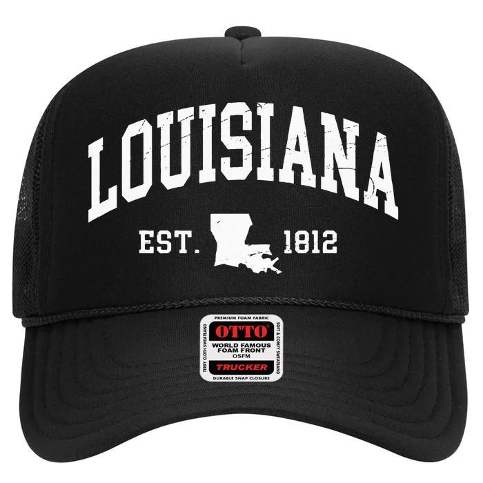 Louisiana Est. 1812 Distressed Worn Classic High Crown Mesh Trucker Hat