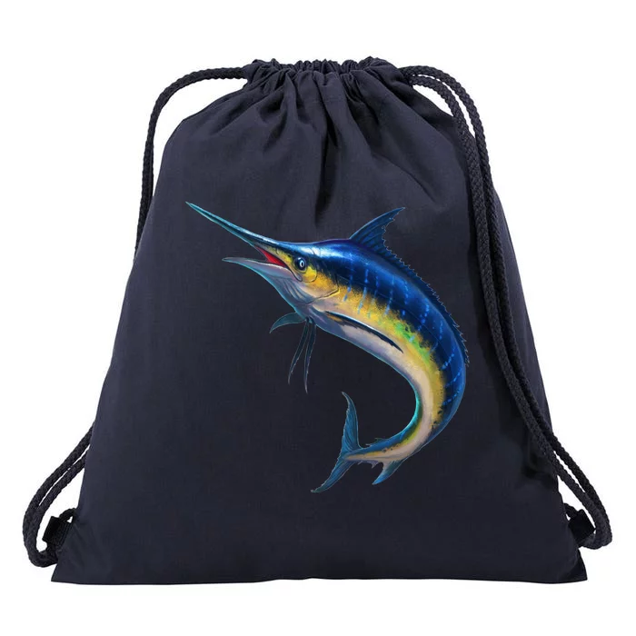 Leaping Blue Marlin Drawstring Bag