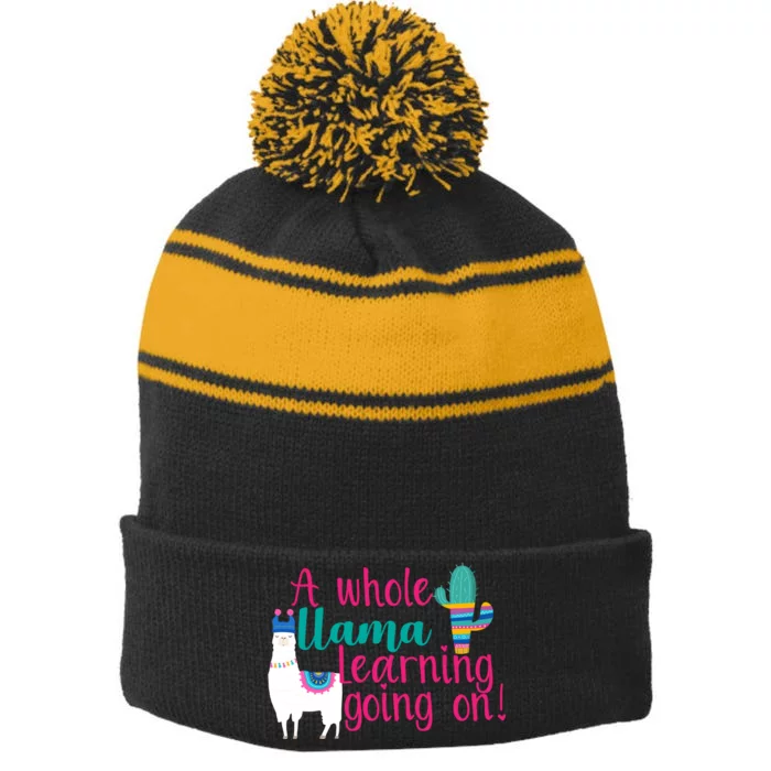 Learning Llama Stripe Pom Pom Beanie