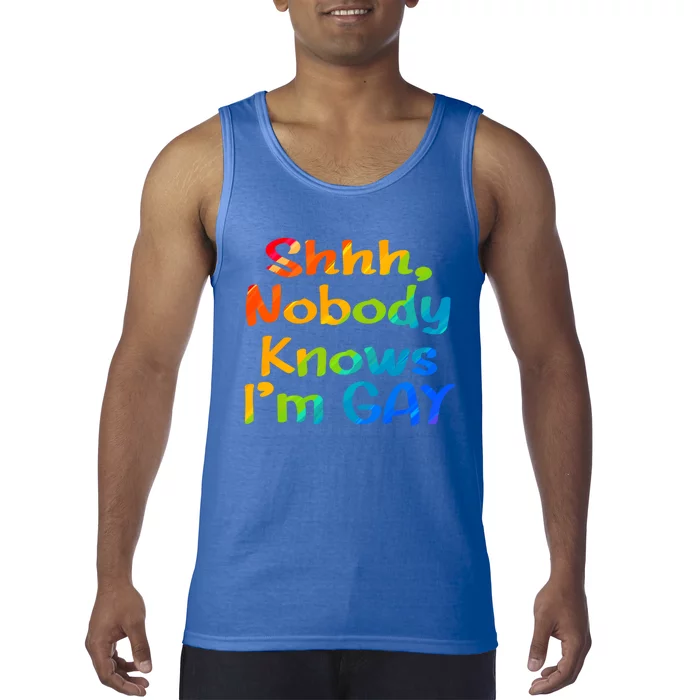 Lgbtq+ Equality Bisexual Lesbian Shh Nobody Knows Im Gay Gift Tank Top