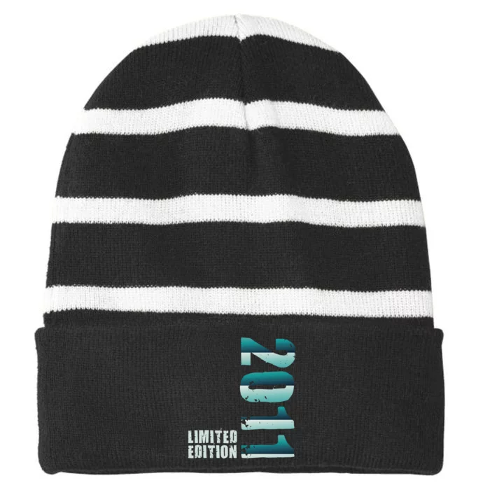 Limited Edition Birthday Made In 2011 Funny Gift Striped Beanie with Solid Band