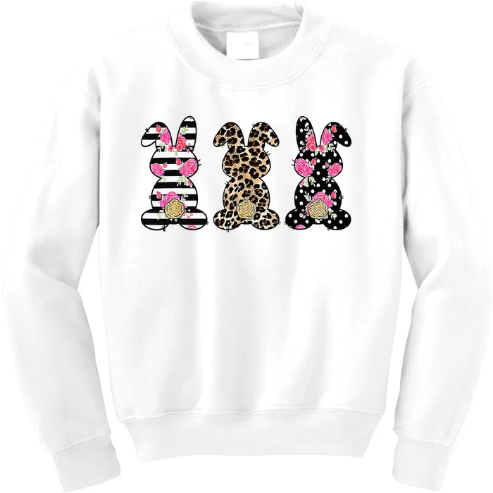 Leopard Easter Bunny Rabbit Trio Cute Easter Kids Sweatshirt